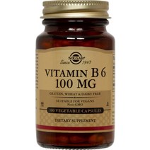 솔가 비타민 B6 100mg 베지터블 캡슐 글루텐 프리 비건, 100개입, 1개, 100정