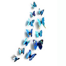 더이쁜 데코스티커 3D 패턴 나비 장식 12개 세트, 블루