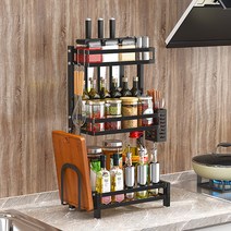 블루선 스테인리스 조미료 선반 3단, 블랙, 1개