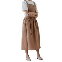 엘엘리빙 주름 원피스형 레이디 공방 화실 면 롱 앞치마, 베이지, 1개