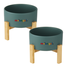 멍지 반려동물 2단 높이 도자기 식기 L, 비라디안 그린, 2개