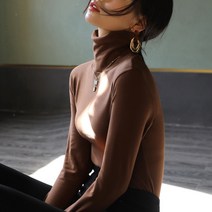 여성용 구디프 터틀렉 기본 목폴라 긴팔 티셔츠