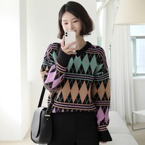 빼빼 여성용 믹스아가일 브이넥 니트티셔츠