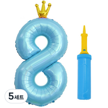 제이벌룬 은박 왕관 숫자 풍선 대 + 손펌프 세트, 8 블루(풍선), 블루(손펌프), 5세트