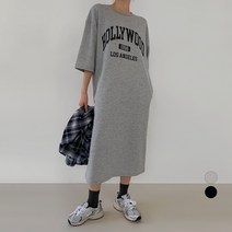 바블링브룩 여성용 레터링 루즈핏 반팔 롱 원피스