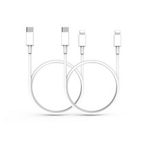 로랜텍 C to 8핀 PD 고속충전 케이블 2매입, 1m, 화이트