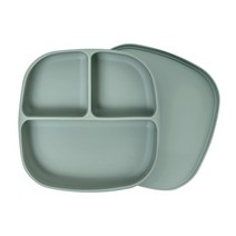 랄라비 실리콘 흡착 유아식판, 그린, 식판 + 식판 덮개