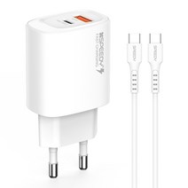 스피디 20W 2포트 고속 PD 충전기 + C to C 25W 케이블 세트, 화이트, 1세트