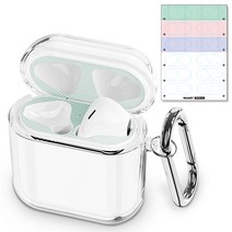 누아트 에어팟1/2세대 크리스탈 TPU 변색방지 투명 젤리케이스 + 디자인 철가루 방지스티커 6개입, 에어팟1세대 / 2세대, 투명(케이스), 스트라이프(스티커)