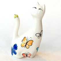 쉬즈데코 핸드페인팅 고양이피규어 반지걸이 나비, 1개
