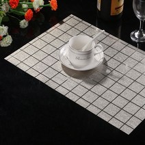 블럭마트 격자패턴 호텔식 방수 식탁매트 4p, 실버, 45 x 30 cm