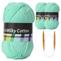 브랜드얀 밀키코튼 별무늬 목도리 DIY 뜨개실 3p + 고급 흑대바늘 3.5mm, 51번 민트, 1세트