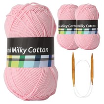 브랜드얀 밀키코튼 별무늬 목도리 DIY 뜨개실 3p + 고급 흑대바늘 3.5mm, 25번 분홍, 1세트