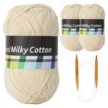 브랜드얀 밀키코튼 별무늬 목도리 DIY 뜨개실 3p + 고급 흑대바늘 3.5mm, 22번 본, 1세트