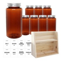 병도매닷컴 갈색 원형 PET 양념통 세트, 1세트, 갈색원형PET양녕통 350ml x 8p + 알루미늄실버캡 8p + 라벨스티커 8p + 오픈 2단 선반