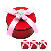 도나앤데코 리본장식 원형 틴케이스 S, 레드, 4개입