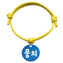 펫츠룩 굿모닝 옐로 반려동물 목걸이 M + 알미늄원형 팬던트 S, 블루(뭉치), 1개