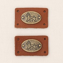해피베어스 목마 참장식 가죽 라벨, 브라운, 6개입