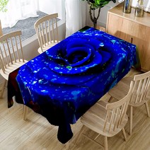 이코디 프린트 아웃 테이블보, 블루로즈, 153 x 300 cm
