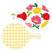Loem 국화핑크화이트 원형 서빙 도마 2p 세트, 국화핑크화이트, 체크파스텔옐로우, 1세트