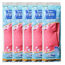 롯데 태화 고무장갑 L/꽃밴(핑크), 핑크, 5개