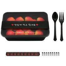 도나앤데코 PP내열 도시락용기 블랙 한칸 10p + 띠지 스티커 블랙 맛있게 먹고 힘내요 10p + 블랙 스푼 10p + 포크 10p, 1세트, 도시락 용기 10p + 띠지스티커 10p + 스푼 10p + 포크 10p