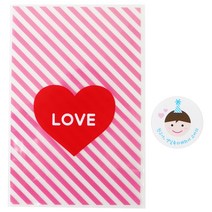 황씨네도시락 하트 쿠키포장 봉투 핑크 64p + 고깔 보이 스티커 64p, 1세트
