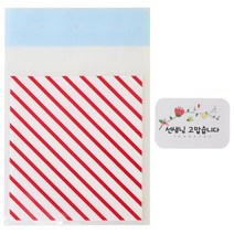 황씨네도시락 접착 스트라이프 봉투 레드 50p + 스티커 꽃 선생님 고맙습니다 사각 50p, 1세트
