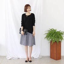 팡팡샵 임산부 T 긴 배색스트라이프 원피스