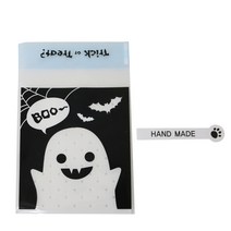 황씨네도시락 접착할로윈 블랙미니 유령 쿠키봉투 30p   스티커발바닥 핸드메이드 화이트 30p, 1세트