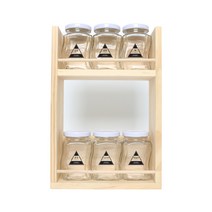 핸드팩토리 양념통 우드선반 세트, 1세트, 양념통 웨이브 스몰 화이트캡 6p + 2단 우드선반 중 + 트라이앵글 라벨
