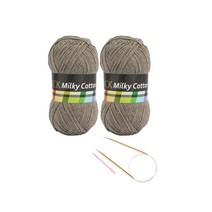 브랜드얀 요정모자 핸드워머 DIY세트 밀키코튼 블랙라벨 2p + 고급 줄바늘 5.0mm + 플라스틱 돗바늘 랜덤 발송, 스모키 브라운