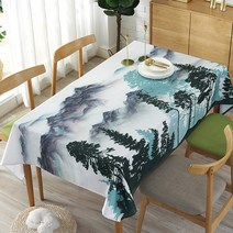 슈퍼식스 다채로운 색감의 일러스트 방수 사각 식탁보, 마운틴, 100 x 140 cm
