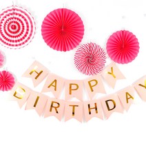 파티쇼 가랜드페넌트 대 핑크 + 팬세트 푸치샤패턴 + 마운트, 1세트