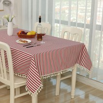 앤티스 태슬 코튼린넨 식탁보, 스트라이프 레드, 100x140cm