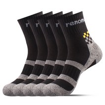 레노마 남성용 K타입 스포츠 등산양말 5족, 블랙