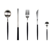 마리애블린 실버라인 커트러리 1인 풀세트, 실버 + 블랙, 디너 스푼 + 젓가락 + 포크 + 나이프 + 디저트 스푼