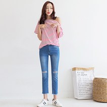 토마토팩토리 여성용 워싱 구제 슬림일자 청바지 1819