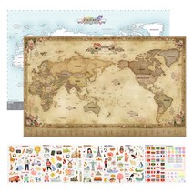 인디고 스티커 컬러링 세계지도 앤틱 + 꾸미기 스티커 8장, 1세트