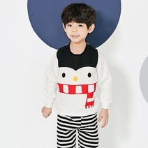 유니프랜드 아동용 펭귄 보온내의 실내복 상하세트