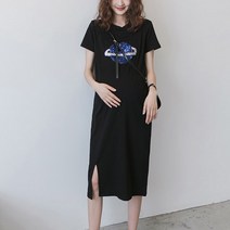 마켓A 스팽글 새턴 반팔 임산부 원피스