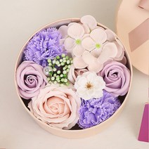 콩 조화 케이패키지 원형 선물상자 비누꽃 선물세트, 퍼플