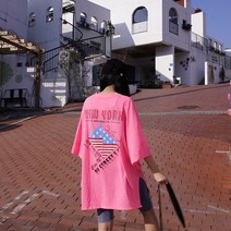 매드시스터 뉴욕시티 비치형광 오버핏 여성 반팔 티셔츠