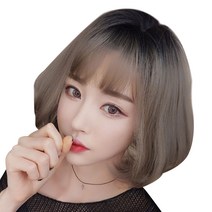 뿌이뿌이가발 여성 짧은머리 웨이브 통가발 도도걸, 애쉬그레이, 1개