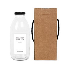 원형 블랙캡 밀크티병 500ml + 심플영문밀크티S 병라벨 스티커 + 박스, 10세트