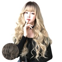 뿌이뿌이가발 여성 롱 웨이브 통가발 큐닉펌, 다크브라운, 1개