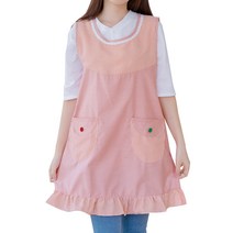 데코에버 스트라이프 프릴 원피스 앞치마, 피치