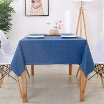 블럭마트 코튼 린넨 직사각형 단색 테이블 매트, 블루, 2인(90 x 90 cm)