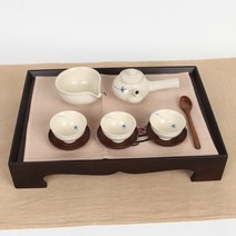 안녕도자기 청꽃베이지 유아 교육용 3인 다기세트, 1세트
