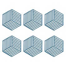 헥사곤 PVC 스트라이프 코스터 6p, 블루